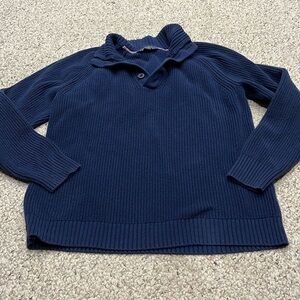 Eddie Bauer Button Pullover Sweater Shawl Collar Navy Blue Sz Large Cotton Blend